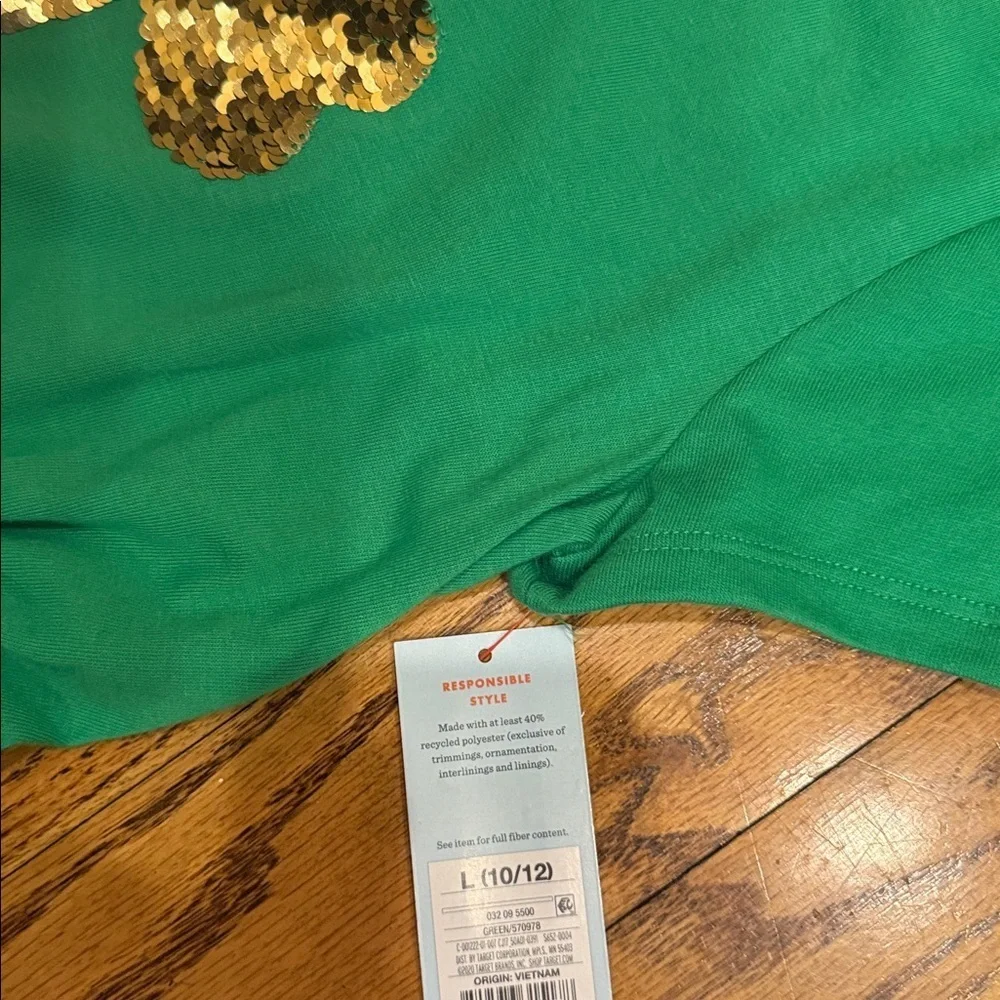 Cat & Jack St. Patrick's Day green dress gold and green flip sequins shamrock L